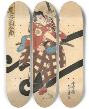 Triptych art skateboard deck of Utagawa Kunisada Toyokuni Iii The Actor Ichikawa Danjr In The Role Of Matsumaru by Utagawa Kunisada (Toyokuni III) (1786-1865)