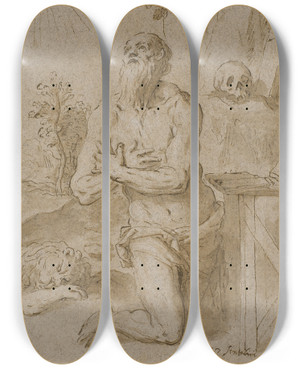 Triptych art skateboard deck of Jacopo Palma Il Giovane Den Hellige Hieronymus I Rkenen by Jacopo Palma Il Giovane (1548-1628)