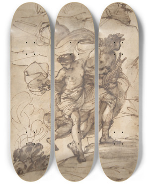 Triptych art skateboard deck of Filippo Pedrini Orpheus And Eurydice by Filippo Pedrini (1763-1856)