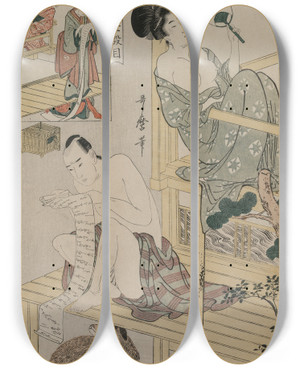 Triptych art skateboard deck of Kitagawa Utamaro Act Vii From The Series The Storehouse Of Loyal Retainers by Kitagawa Utamaro (1753-1806)