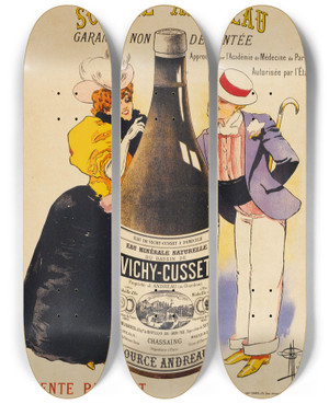 Triptych art skateboard deck of Albert Guillaume Vichycusset Source Andreau by Albert Guillaume (1873-1942)