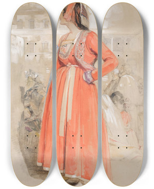 Triptych art skateboard deck of John Frederick Lewis Study Of A Young Neapolitan Woman In Rome by John Frederick Lewis (1805-1876)