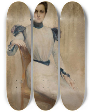 Triptych art skateboard deck of Stanisaw Batowskikaczor Portrait Of A Woman by Stanislaw Batowski Kaczor (1866-1946)