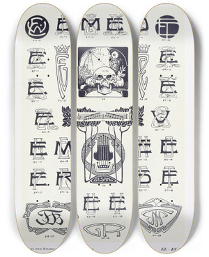 Triptych art skateboard deck of Wilhelm Diebener Monogrammes Und Dekorationen Pl087 by Wilhelm Diebener (1922)