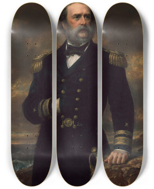 Triptych art skateboard deck of Daniel Huntington Samuel Francis Du Pont by Daniel Huntington (1816-1906)
