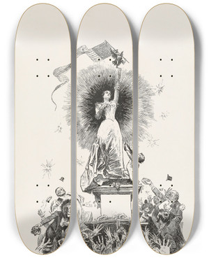 Triptych art skateboard deck of Charles Dana Gibson Fourth Of July by Charles Dana Gibson (1867-1944)
