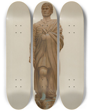 Triptych art skateboard deck of John W Kelleher Figurehead Hercules by John W Kelleher
