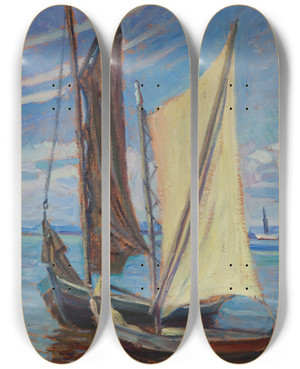 Triptych art skateboard deck of Ludwik Misky Sailing Boat by Ludwik Misky (1884-1938)