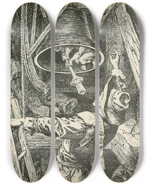 Triptych art skateboard deck of Henry Justice Ford A Dwarf Was In The Bell by Henry Justice Ford (1860-1941)