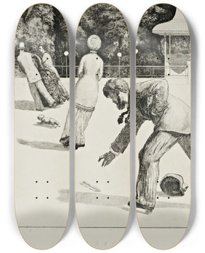 Triptych art skateboard deck of Max Klinger The Action by Max Klinger (1857-1920)