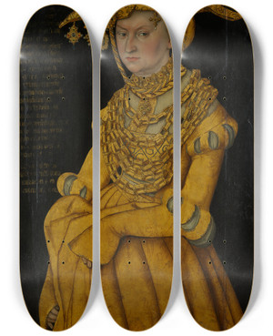 Triptych art skateboard deck of Lucas Cranach The Elder Portrait Of The Duchess Catherine by Lucas Cranach The Elder (1472-1553)