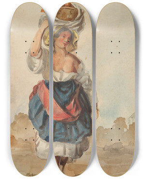 Triptych art skateboard deck of Vojtech Klimkovi Woman From Italy_1 by Vojtech Klimkovic (1833-1885)