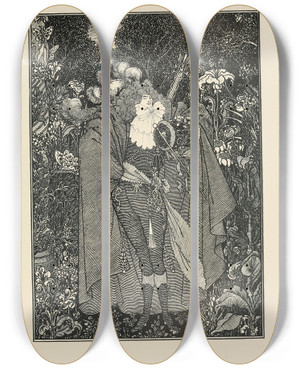 Triptych art skateboard deck of Aubrey Vincent Beardsley Under The Hill Pl01 by Aubrey Vincent Beardsley (1872-1898)