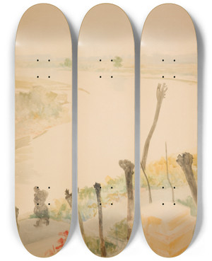 Triptych art skateboard deck of Jacek Malczewski Landscape From The Vistula by Jacek Malczewski (1854-1929)