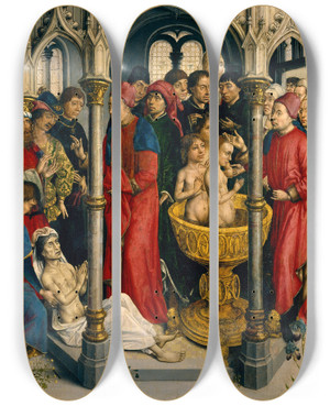 Triptych art skateboard deck of Master Of Saint Crispin And Crispinian Two Scenes From The Life Of A Saint by Master of Saint Crispin and Crispinian