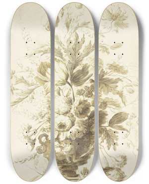 Triptych art skateboard deck of Jan Van Huysum Bouquet In Einer Vase In Einer Nische Stehend by Jan Van Huysum (1682-1749)