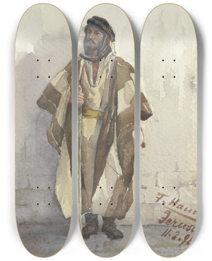 Triptych art skateboard deck of Fritz Hauck Jude An Einer Mauer Stehend by Fritz Hauck (1852-1909)