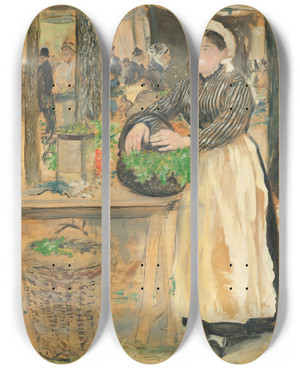Triptych art skateboard deck of Jean Franois Raffalli La Cuisinire Au March by Jean Francois Raffaelli (1850-1924)