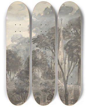 Triptych art skateboard deck of Anne Rushout Church At Birkenhead by Anne Rushout (1767-1849)