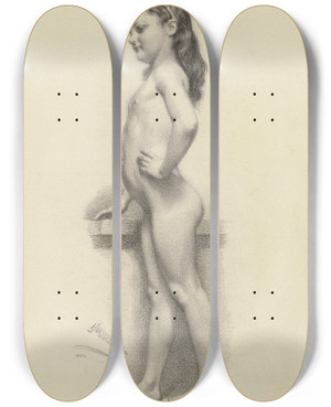 Triptych art skateboard deck of Johann Heinrich Hasselhorst Akt Nach Einem Kleinen Mdchen In Ganzer Figur Nach Links by Johann Heinrich Hasselhorst (1825-1904)