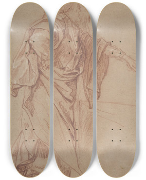 Triptych art skateboard deck of Charlesjoseph Natoire Standing Male Figure With Left Arm Extended by Charles Joseph Natoire (1700-1777)