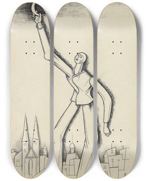 Triptych art skateboard deck of Karl Wiener Der Dieb by Karl Wiener (1901-1949)