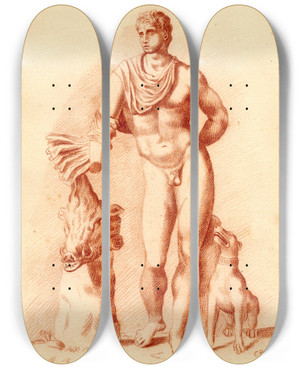 Triptych art skateboard deck of Cornelis Pronk Beeld Van Meleager_1 by Cornelis Pronk (1691-1759)