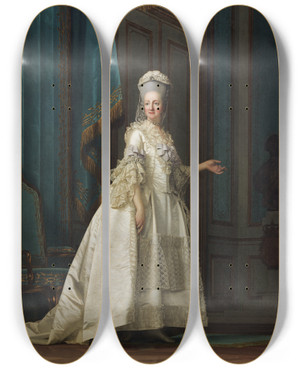 Triptych art skateboard deck of Vigilius Eriksen The Queen Dowager Juliane Marie by Vigilius Eriksen (1722-1782)
