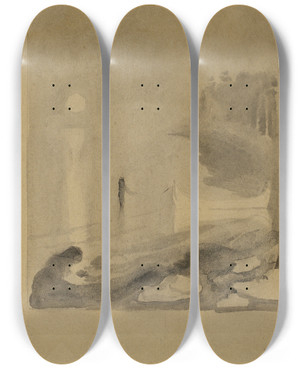 Triptych art skateboard deck of Edvard Munch A Boat Tied To A Pier by Edvard Munch (1863-1944)