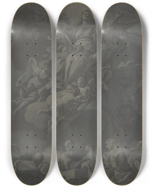 Triptych art skateboard deck of Francesco Narice The Assumption Of The Virgin by Francesco Narice (1719-1785)