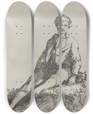 Triptych art skateboard deck of Thomas Barker Boy Seated by Thomas Barker (1769-1847)