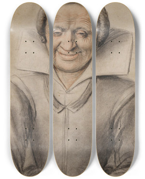 Triptych art skateboard deck of Nicolas Lagneau Portrait Of An Old Woman Smiling by Nicolas Lagneau (1600-1650)
