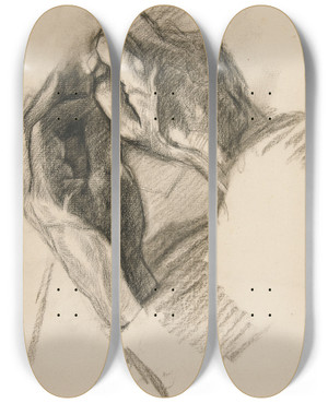 Triptych art skateboard deck of Edwin Austin Abbey Sketch Of Twohands_2 by Edwin Austin Abbey (1852-1911)
