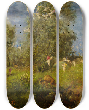 Triptych art skateboard deck of Hans Thoma Spring by Hans Thoma (1839-1924)