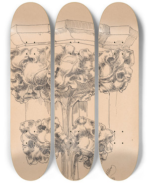 Triptych art skateboard deck of Stanisaw Wyspiaski Copy Of The Shaft Capital In The Chancel Of St Marys Church In Cracow by Stanislaw Wyspianski (1869-1907)