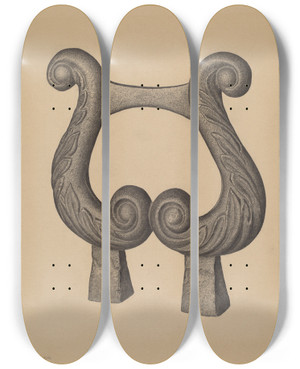 Triptych art skateboard deck of Milton Grubstein Foot Scraper by Milton Grubstein