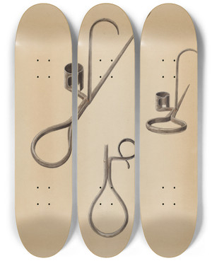Triptych art skateboard deck of Harry G Aberdeen Candle Holder by Harry G Aberdeen