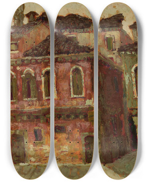 Triptych art skateboard deck of Jan Bohuszewicz Campiello S Maddalena by Jan Bohuszewicz (1878-1935)