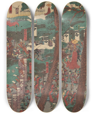Triptych art skateboard deck of Yamato Yoshinobu Marching Warriors by Yamato Yoshinobu (1745)