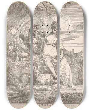 Triptych art skateboard deck of John Hamilton Mortimer Pastoral by John Hamilton Mortimer (1740-1779)