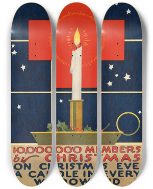 Triptych art skateboard deck of Charles Buckles Falls 10000000 Members By Christmas On Christmas Eve A Candle In Every Window And Red Cross Members In Every Home by Charles Buckles Falls (1874-1974)