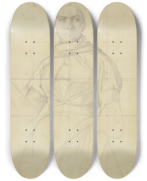 Triptych art skateboard deck of Jakob Becker Farm Girl_7 by Jakob Becker (1810-1872)