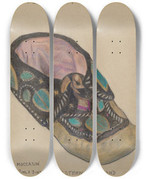 Triptych art skateboard deck of Charles Charon Moccasin by Charles Charon