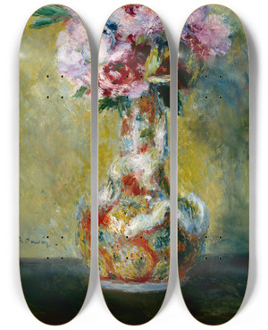 Triptych art skateboard deck of Pierreauguste Renoir Bouquet In A Vase by Pierre-Auguste Renoir (1841-1919)