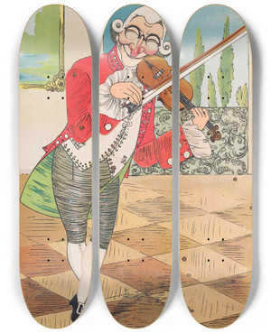 Triptych art skateboard deck of Lothar Meggendorfer Lustiges Automatentheater Pl 2 by Lothar Meggendorfer (1847-1925)