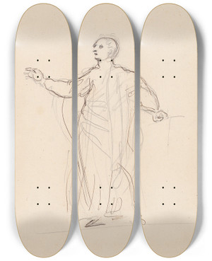 Triptych art skateboard deck of Sir Joshua Reynolds Standing Man Gesturing by Sir Joshua Reynolds (1723-1792)