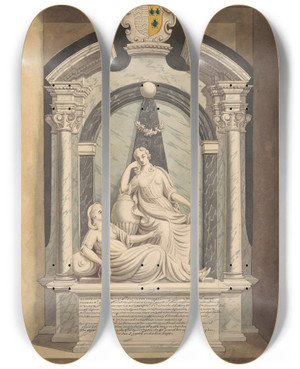 Triptych art skateboard deck of Daniel Lysons Tomb Of Mrs Susannah Thomas And Dame Dorothy Thomas From Hampton Church by Daniel Lysons (1762-1834)