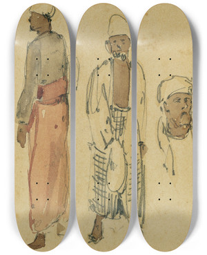 Triptych art skateboard deck of Joseph Selleny Muslime Auf Ceylon by Joseph Selleny (1824-1875)