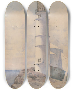 Triptych art skateboard deck of Childe Hassam Lighthouse Isle Of Shoals by Childe Hassam (1859-1935)