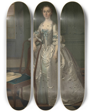 Triptych art skateboard deck of Arthur Devis A Lady In A Drawing Room by Arthur Devis (1712-1787)